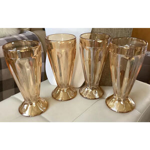 Carnival Glass Tall Iridescent Orange Milkshake Frappe Glasses Set Of 4 Vintage